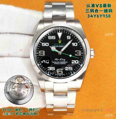 VS Factory 1:1 Clone Rolex Air-King 40mm Black Dial Sapphire Crystal Cal.3132 Watch
